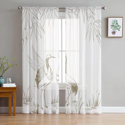 Classical Wind Bamboo Crane Sheer Curtain for Bedroom Tulle Voile Curtain for Kitchen Living Room Decor Window Treatment