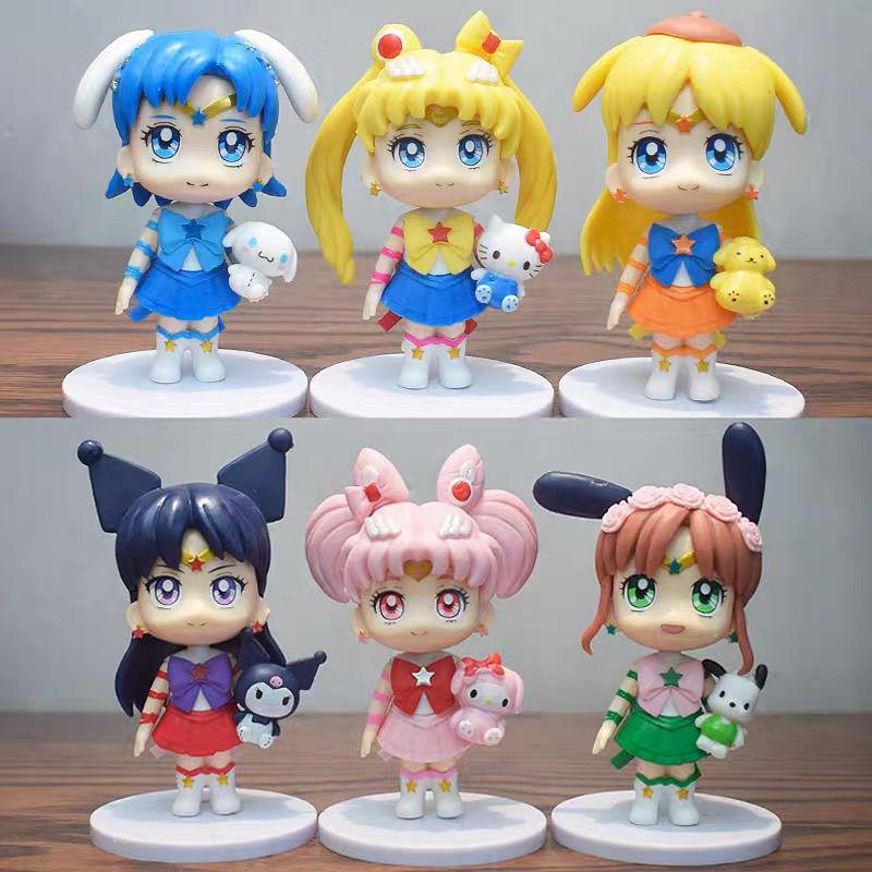 6pcs/set Sailor Moon PVC Figure Toys 8 cm with Ami Hino Rei Kino Chibiusa Cute Action Model