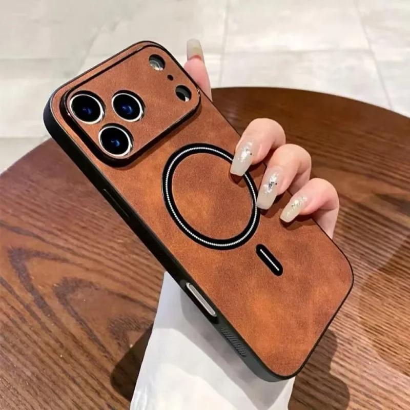 For Magsafe Leather Deer Shockproof Phone Cases For iPhone 17 Air 16 15 14 Plus 13 12 11 Pro Max Magnetic Wireless Charge Cover