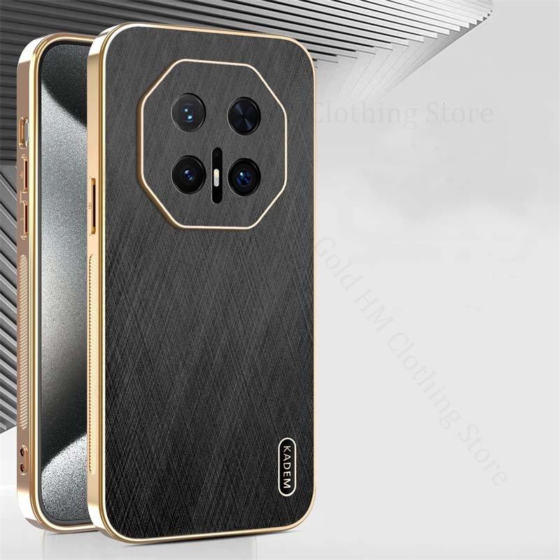 6D Plating Gold Silk Texture Leather Phone Case For Huawei Mate 70 RS 60 Pro Plus Ultra Slim Electroplated Cover Pura 70 P60 Pro