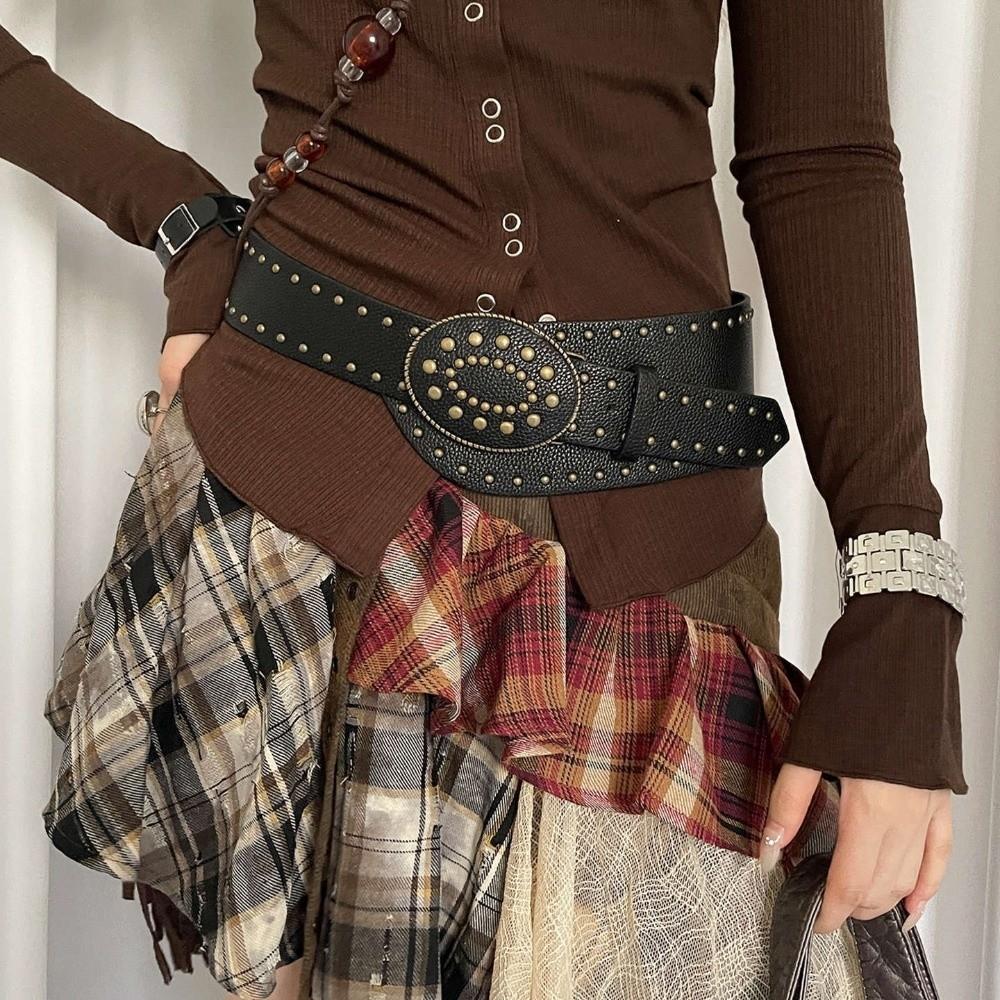 Vintage Rivet Leather Belt Gothic Dress Jeans Belt Women's Waist Belt  Waist Accessories