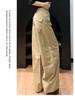 Women's Army Green High-Waisted Wide-Leg Cargo Pants - Petite, Loose-Fit, Slimming, Casual Spring 2026 Style