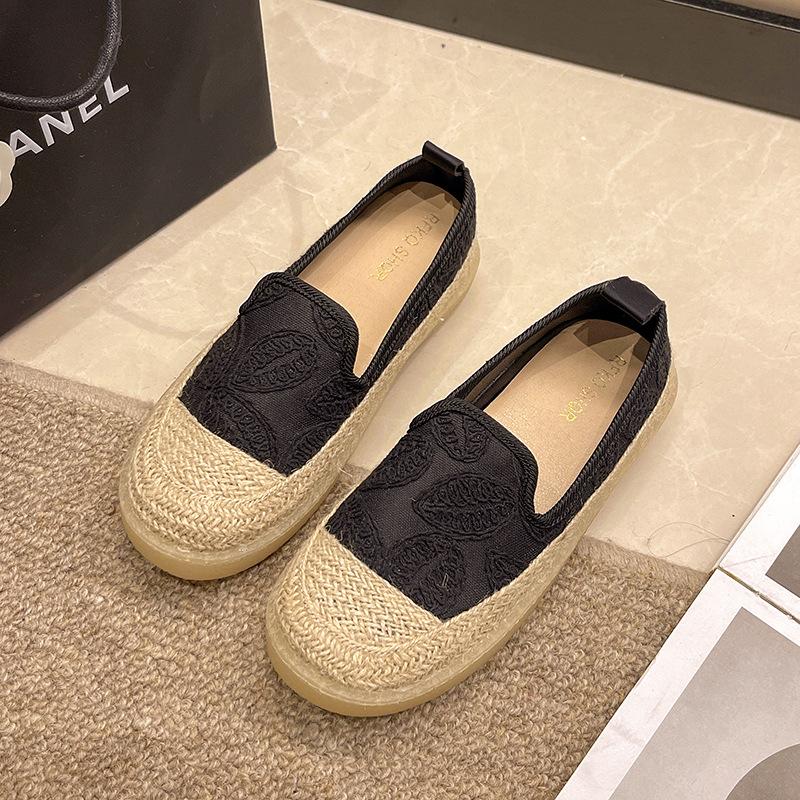 

Женские туфли-лодочки на одной педали, весна 2025, новые, льняные плетеные повседневные универсальные парусиновые туфли на плоской подошве, детские 40