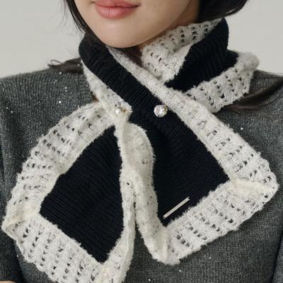 SORRY TOO MUCH LOVE Wool Crochet Knit Lace Muffler_Black