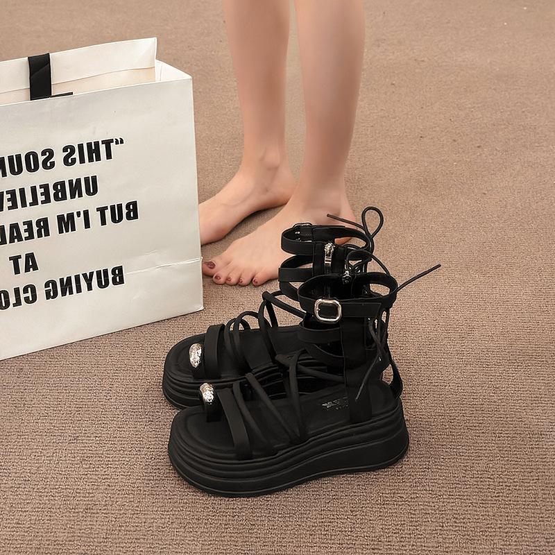 Fashion Comemore New Round Head Set Toe Women's Shoes Thick Soled Roman Sandals Tide Hollow Cold Strap Sports Beach Boots for Women