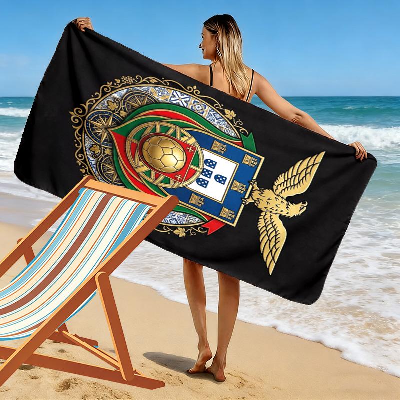 Golden Eagle Soccer Emblem beach towel Beach towel for vacation photos Portable for travel swim Outdoor pool towel Absorbent bath towel Comfort