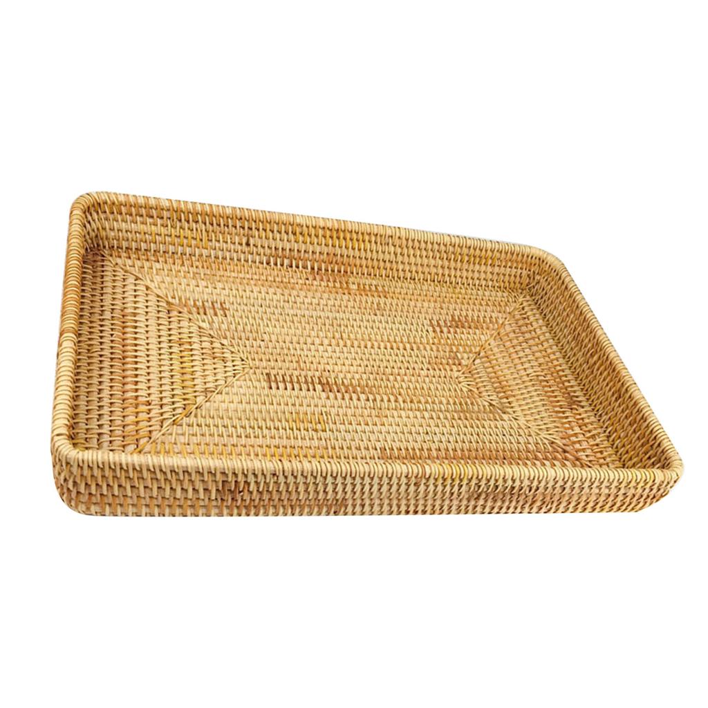 Rattan Tray Tabletop Organization Hand Woven Snack Storage Basket Multifunctional Serving Tray L