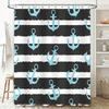 Blue Anchor Bath Shower Curtain Striped Waterproof Fabric Decorative Bathroom Decor Navy Blue Black Stripe Printed Pattern 180 x