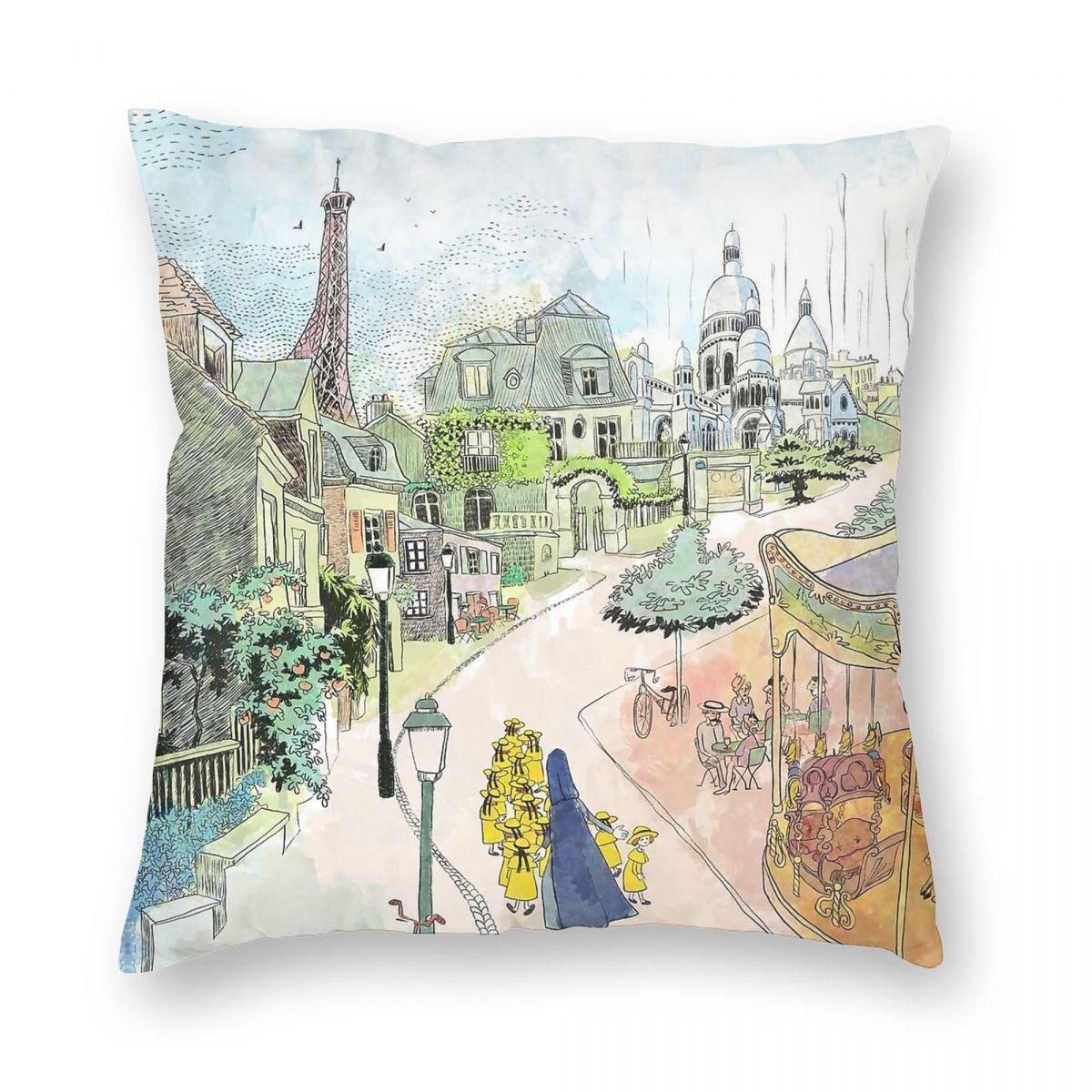 

Madeline Paris Street Pillowcase Polyester Linen Velvet Printed Zip Decor Pillow Case Bed Cushion Cover 45x45 12x12Inch