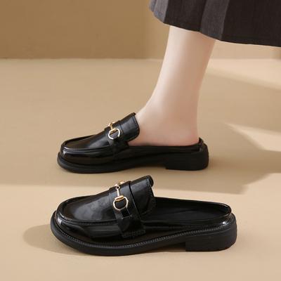 Fashion CRLAYDK Mules for Women Flats Leather Slip On Shoes Comfortable Business Work Casual Ladies Backless Slide Round Toe Loafers