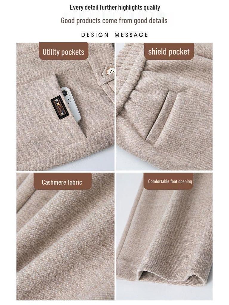 Woolen Flannel High-Waisted Wide-Leg Women's Pants - Thick, Warm, Casual Drape for Autumn/Winter