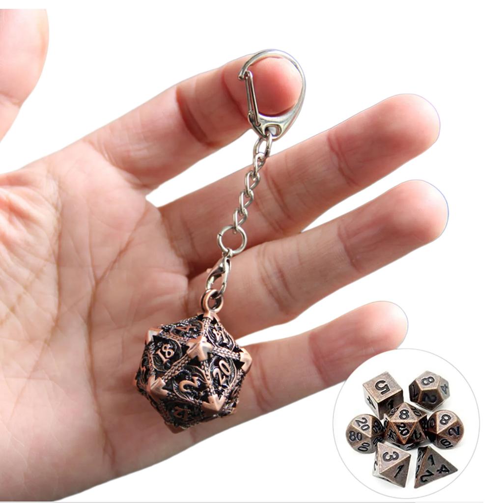Dragon Dice Pendant Keychain Tiny Metal Dices Jewelry Set Mini Polyhedral Dices Keyring Jewelry for Fashion Enthusiasts