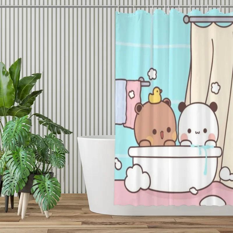 PO01 Shower Curtain Bathroom  Cute Bear Pnada Bubu Dudu Decor Modern Household Items Bathroom Curtain Graduation Gift Festival