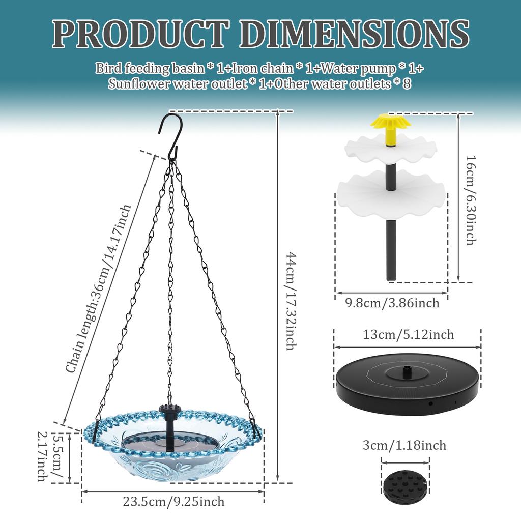 Solar Bird Bath Fountain Cascade Outdoor Hanging for Bird Drinking and Feeder For Garden Yard Decor Hummingbird Feeder