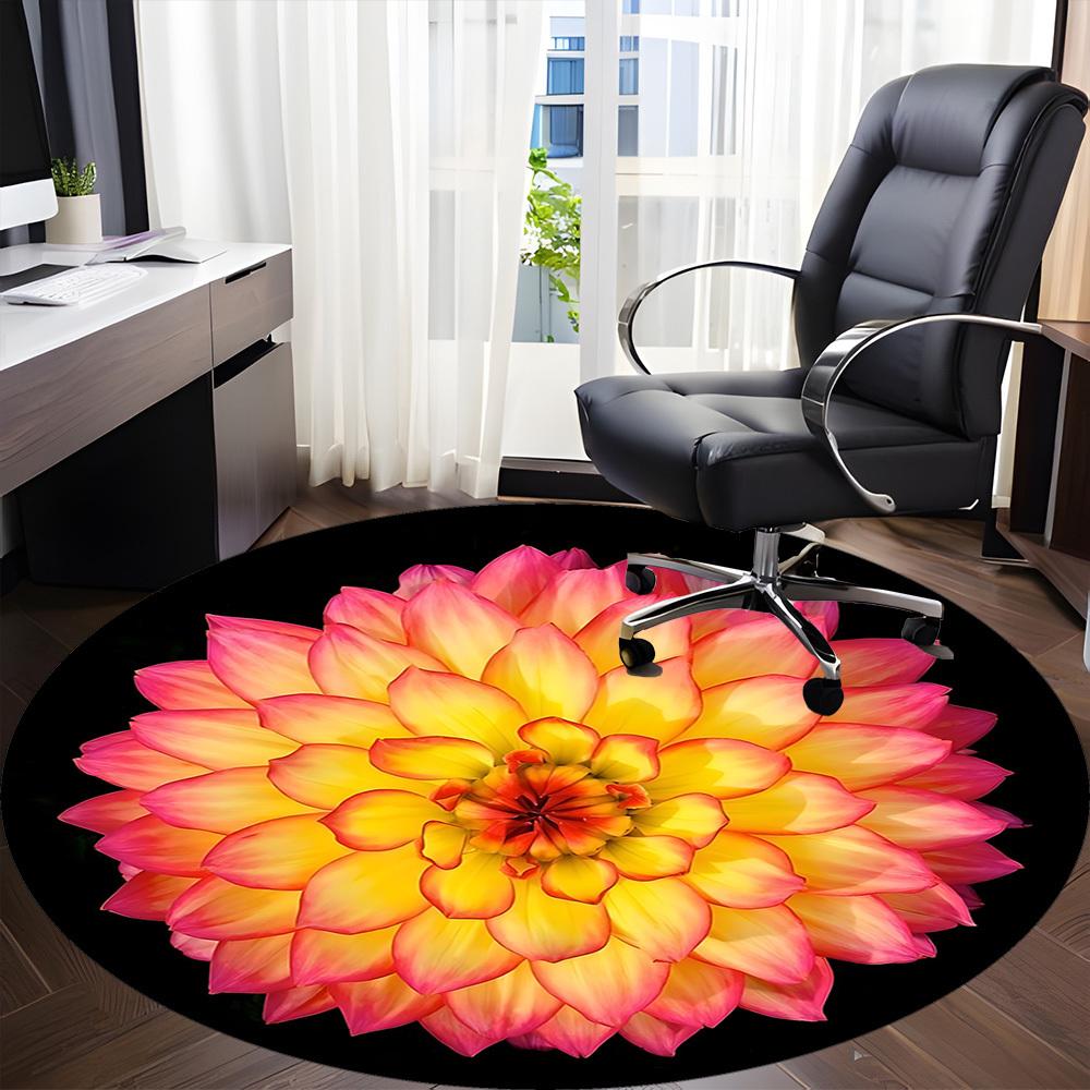 1pc Flower Print Carpet, Round Non Slip Durable Large Size Office Carpet, Suitable for Office