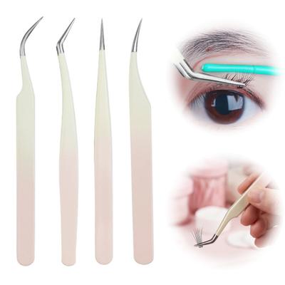 FALSE Eyelash Tweezers for Eyelash Extension Stainless Steel Tweezers with Curved And Elastic Handle