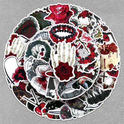 50pcs Gothic Rose Horror Stickers: Waterproof Graffiti for Tablets, Water Bottles, and Journals.