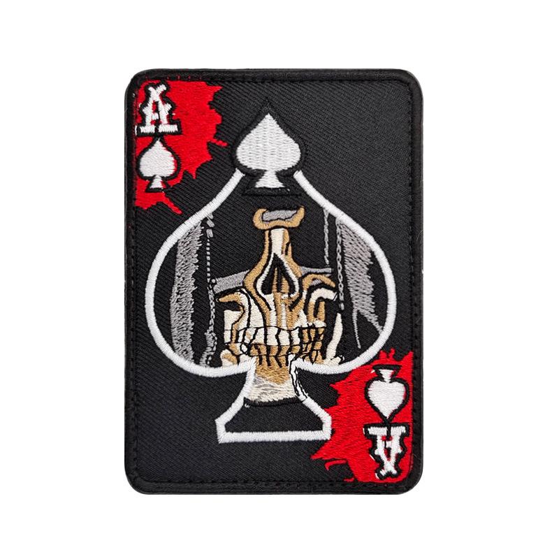 Eso pikové Poker Lebka Vyšívaná nášivka - Morální odznak na suchý zip na batoh