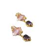 Pink Enamel Flower Earrings with Purple Zircon & 925 Silver