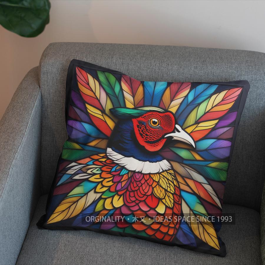2D Stained Glass Style Colorful Bird Pillow Cover Pattern Cushion Cover Suitable For Sofa Bedroom Car Pillow Cover