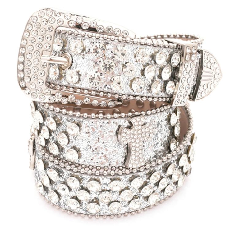 Sequins Waist Belt with Diamond Pin Buckle Adult Personality PU Waist Belts for Adult Costume Pants Adjustable Length