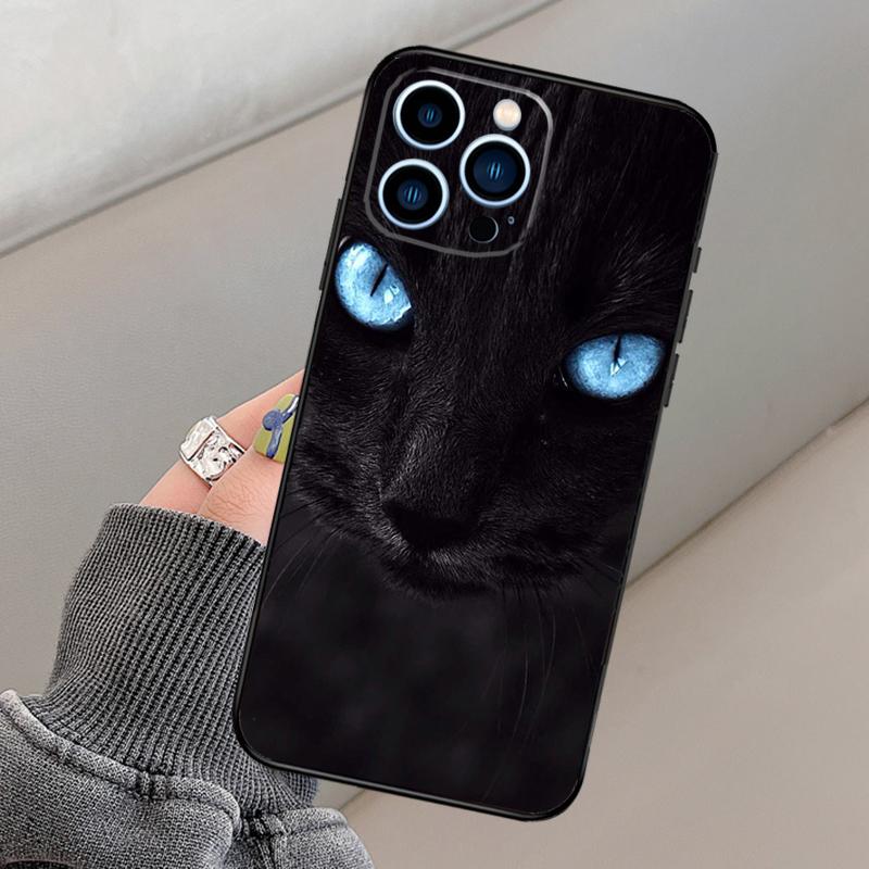 Black Cat Staring Eye Phone Case For iPhone 16 15 13 12 11 14 Pro Max 15 16 Plus 12 13 mini XR 16e Funda Cover