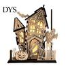 Immersive Lighted Holiday Figurine 3D Halloween Village Haunted House Figurine, Spooky Light Up Wooden Castle Ornament Festival Interior Furnishing