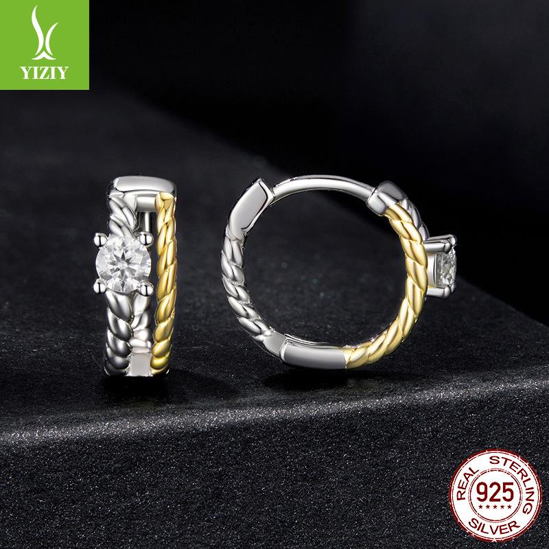 Two-Color Moissanite Stud Earrings Ins Wind Women'S 925 Sterling Silver Gold-Plated Earrings Light Luxury High-End Autumn And Winter