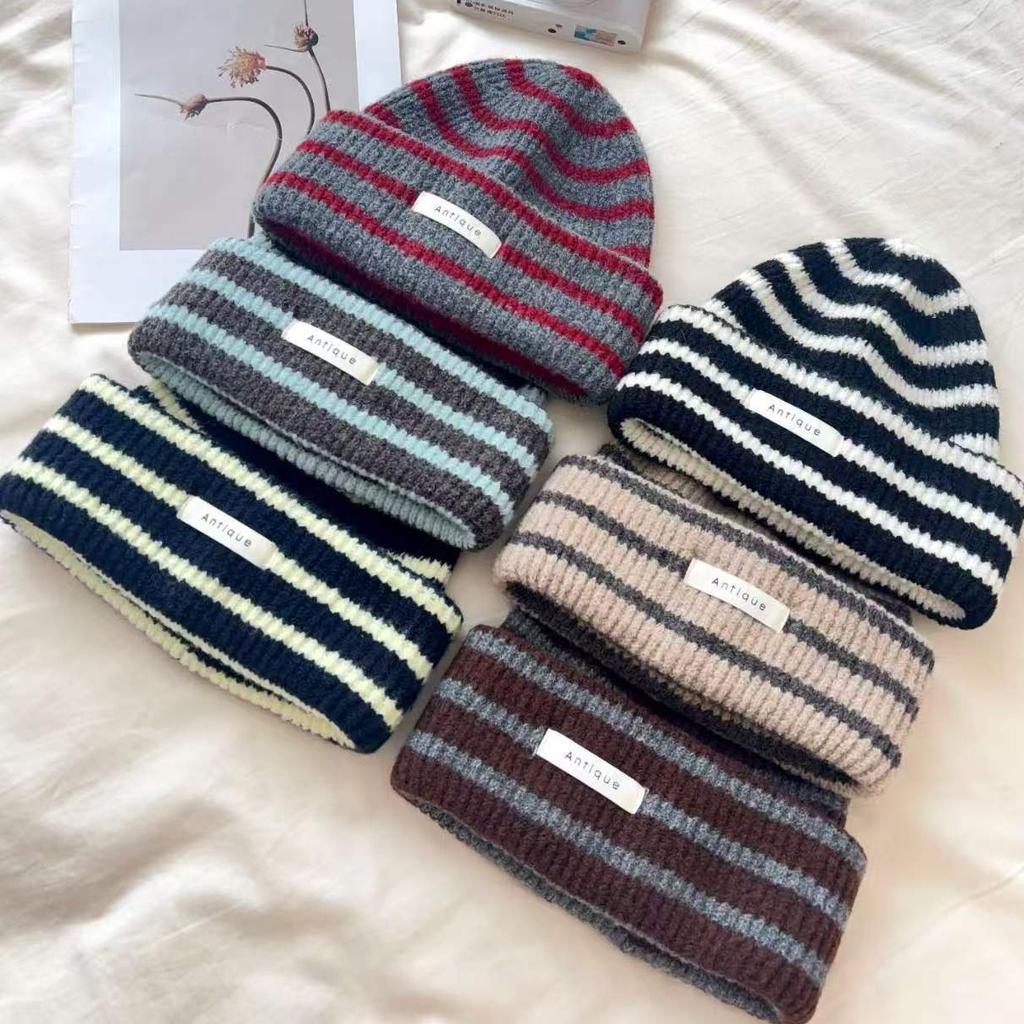 Ins Wind Parent-child Striped Knitted Hat Personalized Versatile Simple Labeling Adult Warm Wool Hat Cold Hat
