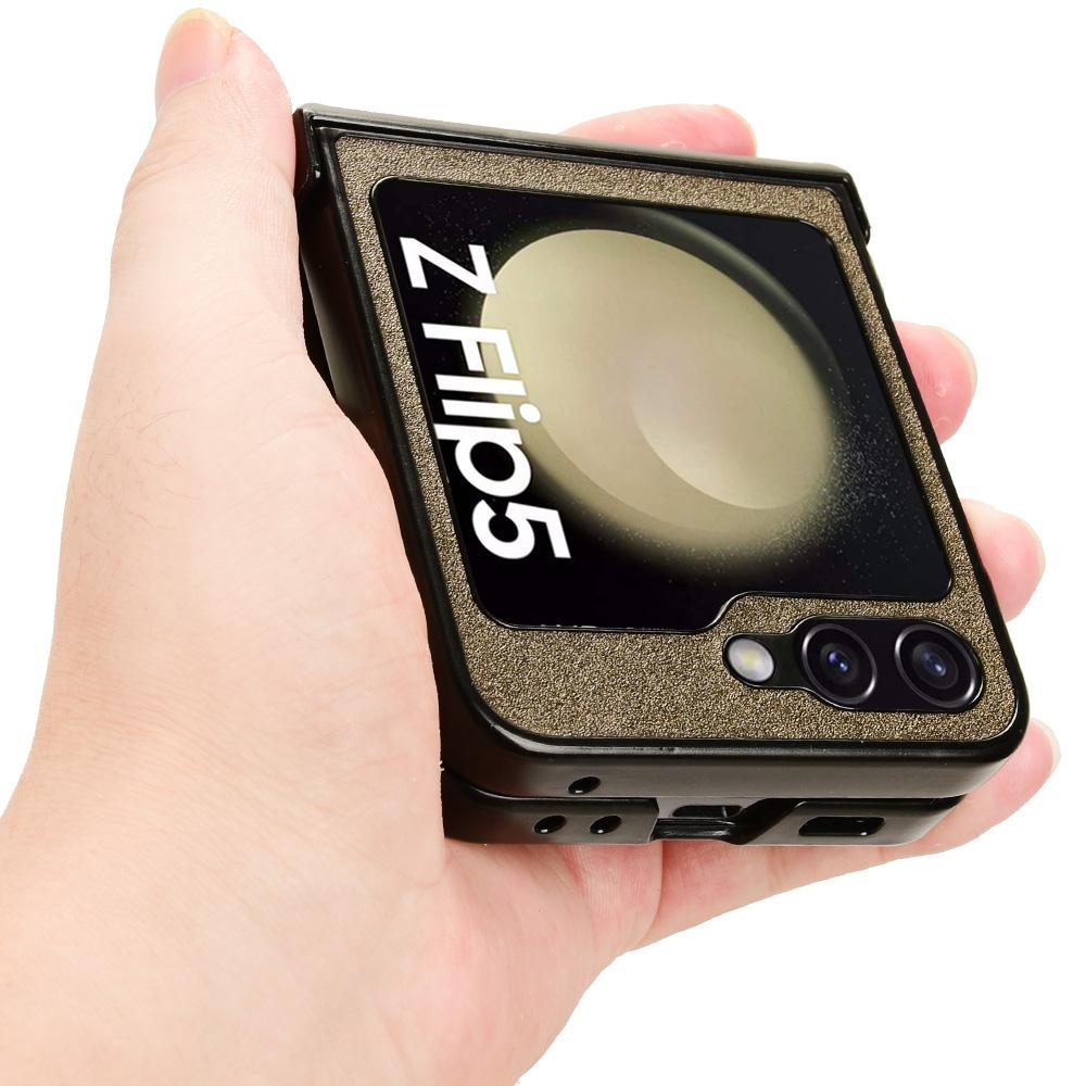 For Samsung Galaxy Z Flip5 5G PU Leather Coated PC Phone Case Hinge Protection Sand-like Texture Cover