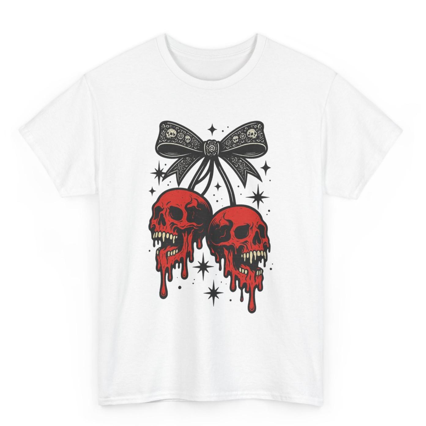 Cherry Skull Graphic Tee, Horror Halloween Spooky Season Funny Unisex Tee XXL