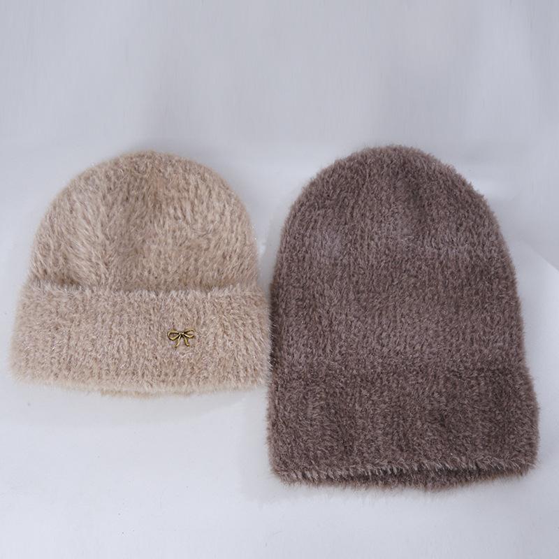 Women's Winter Warm Knitted Hat Korean Style Trendy and Versatile Imitation Mink Hair Big Head Flange Plush Wool Hat Windproof Ear Protection