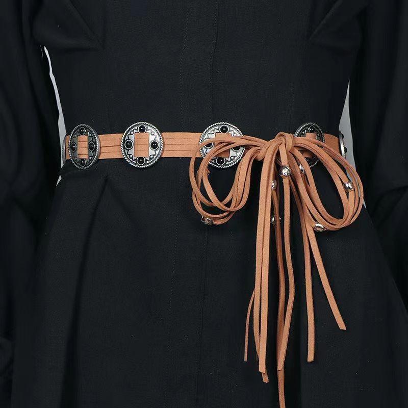 Western Style Faux Leather Belt With Auto Buckle And Geometric Embellishments For Women