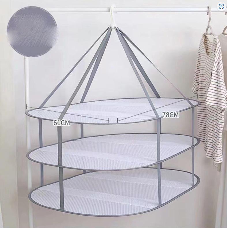 

Oblong Shape 3 Layer Household Clothes Drying Basket Multi Functional Breathable Mesh Storage Basket Clothes Drying Artifact