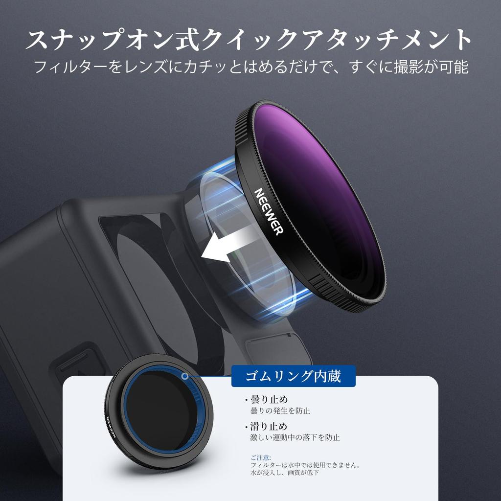 NEEWER Variable ND Filter Compatible with Osmo Action 5 Stops HD Optical Glass Neutral Density Action Camera Lens Filter Accessory Pro/4/3 ND64-256