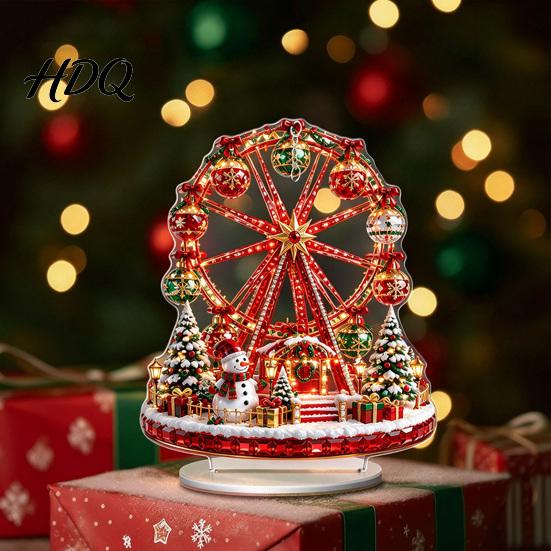 Holiday Ornaments Decorative 2D Flat Christmas Tabletop Centerpiece Acrylic Carousels/Ferris Wheel/Tree Table Bedroom Garden Window Ornament