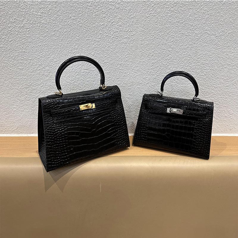 Crocodile Pattern Kelly Bag, Women's New Fashionable and Versatile Second Generation Mini Leather Shoulder Cross Carrying Bag