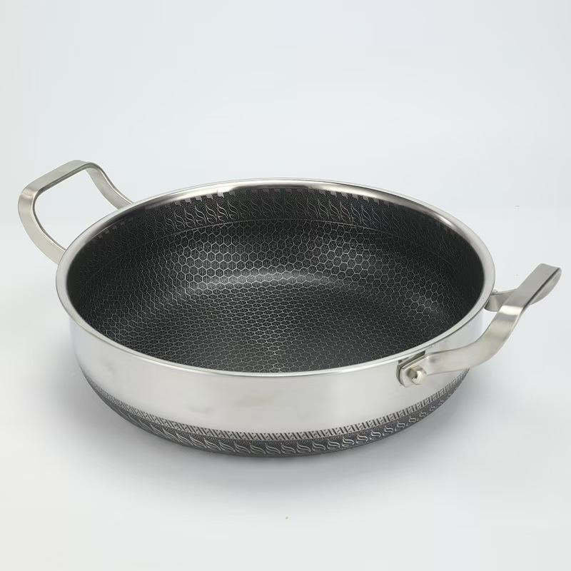 Deepened 316 Stainless Steel Non-Stick Double-Handle Pan for Pancakes - Compatible with Induction and Gas Cookers