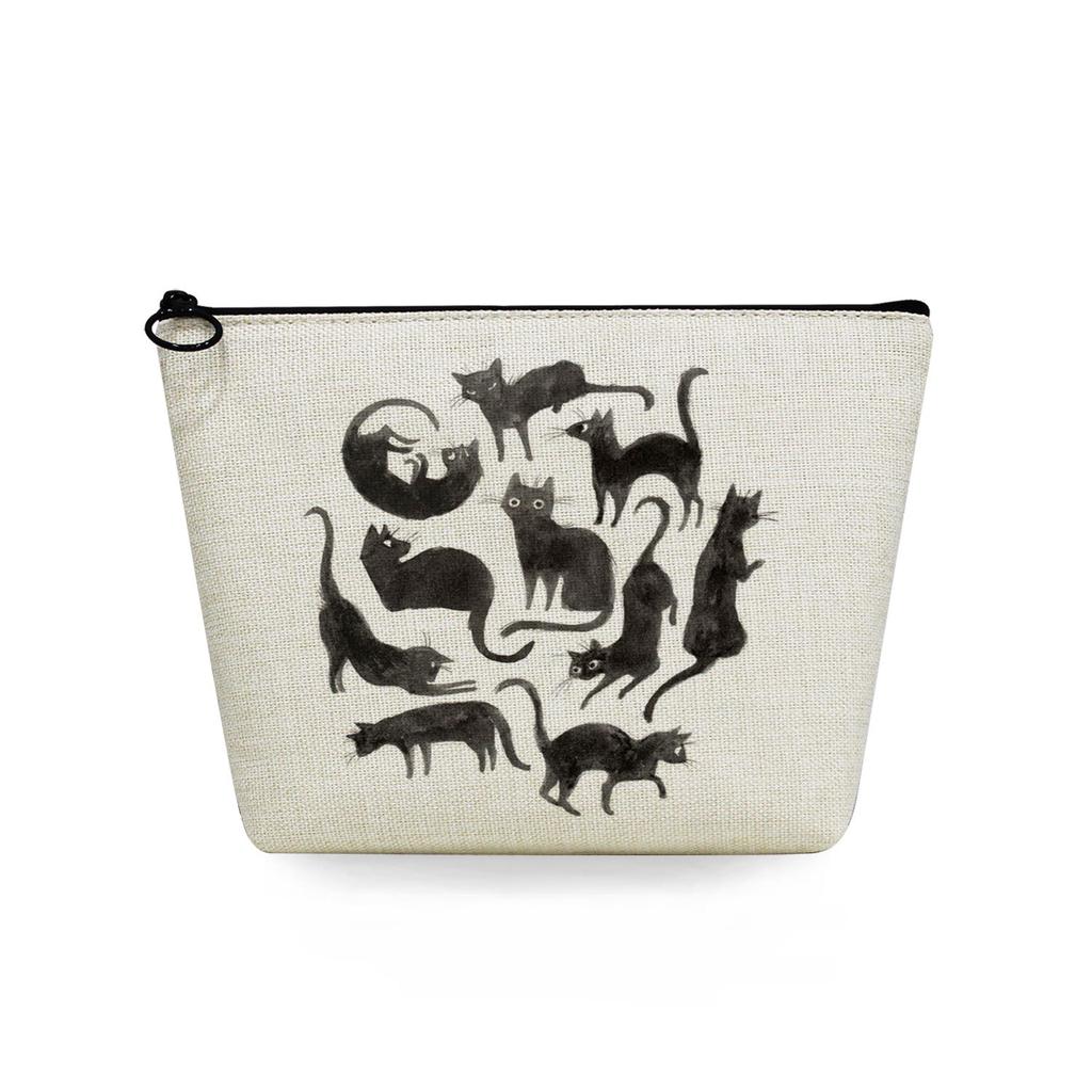 Women Ink Black Cat Print Cosmetic Bag Toiletries Organize Travel Storage Case 6770