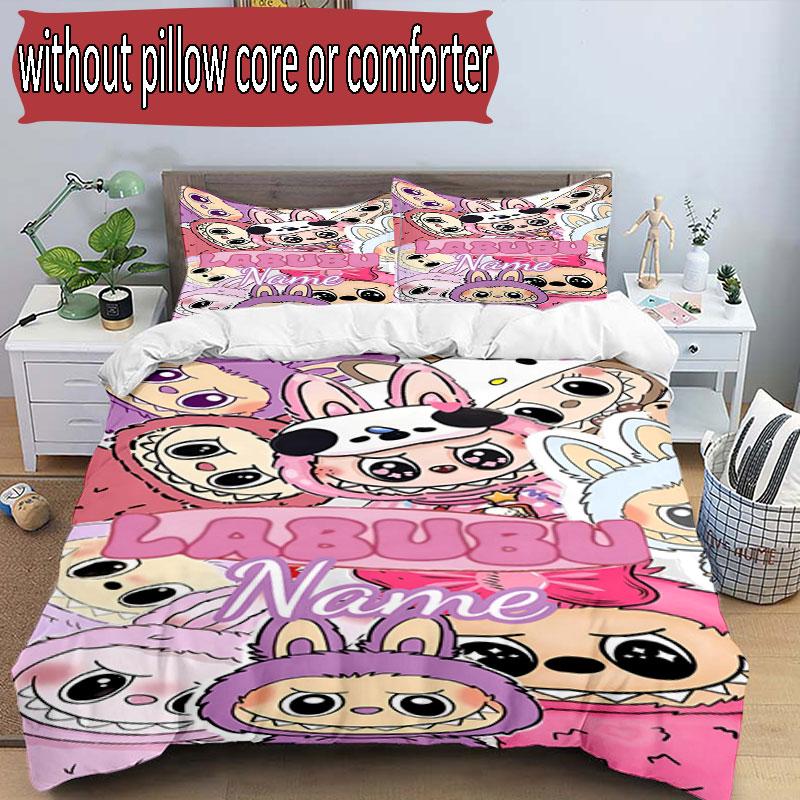 3pcs Duvet Cover Set (1*Duvet Cover + 2*Pillowcase, Without Core), Custom Name Labubu Pattern Bedding Set, Home Bedroom Decor Gift