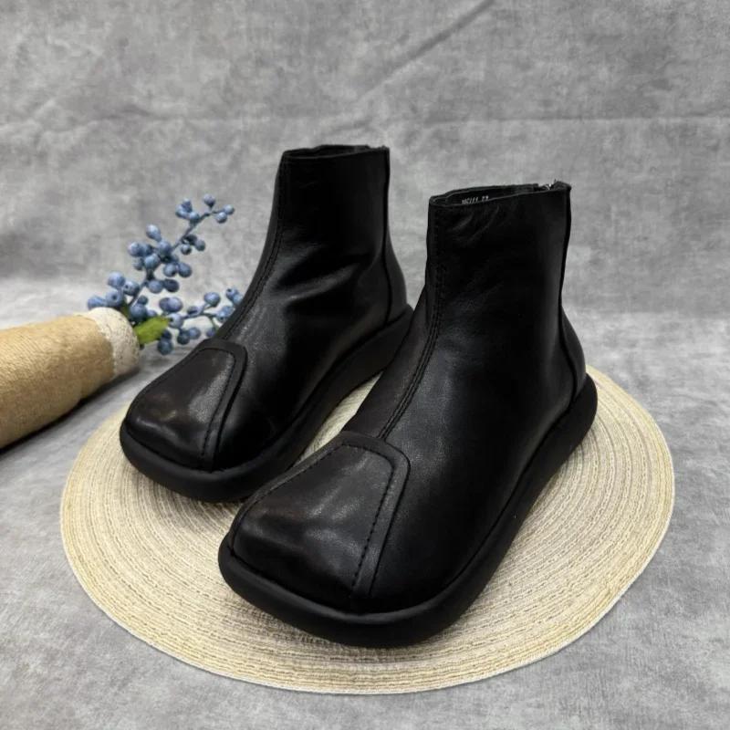 

Женские зимние ботинки на плоской подошве с квадратным носком из кожи и хлопка, модные теплые повседневные ботинки из кожи и хлопка для женщин, зима 2025 года 40