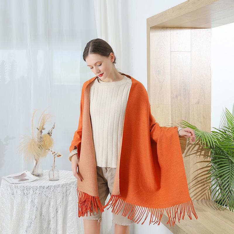 Double-Sided Women's Wool and Cashmere Scarf - Warm, Thickened Shawl for Autumn/Winter