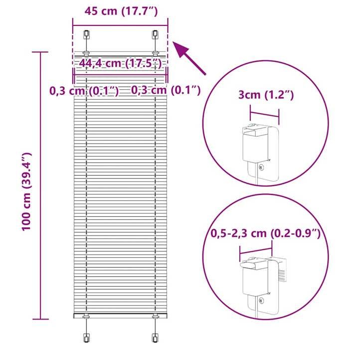 VidaXL Store plissé anthracite 45x100 cm largeur du tissu 44,4 cm, store plissé de fenêtre, store accordéon, store plissé de 4015064