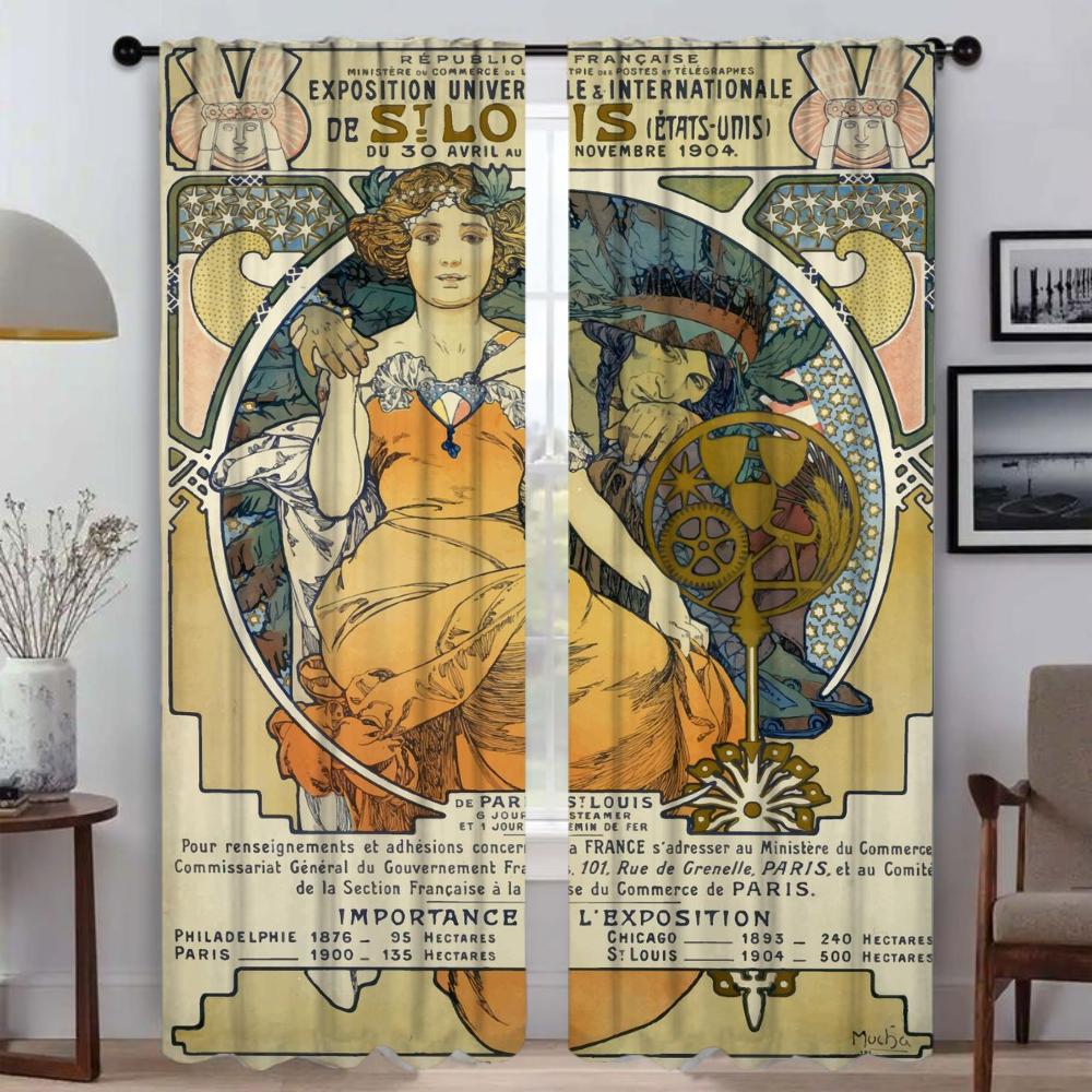 

Альфонс Муха Штори для вітальні Штора для кімнати 2 панелі Жалюзі Хелловін Декорація Домашній інтер єр Штори Перегородка W96xH213cmx2pcs-CL