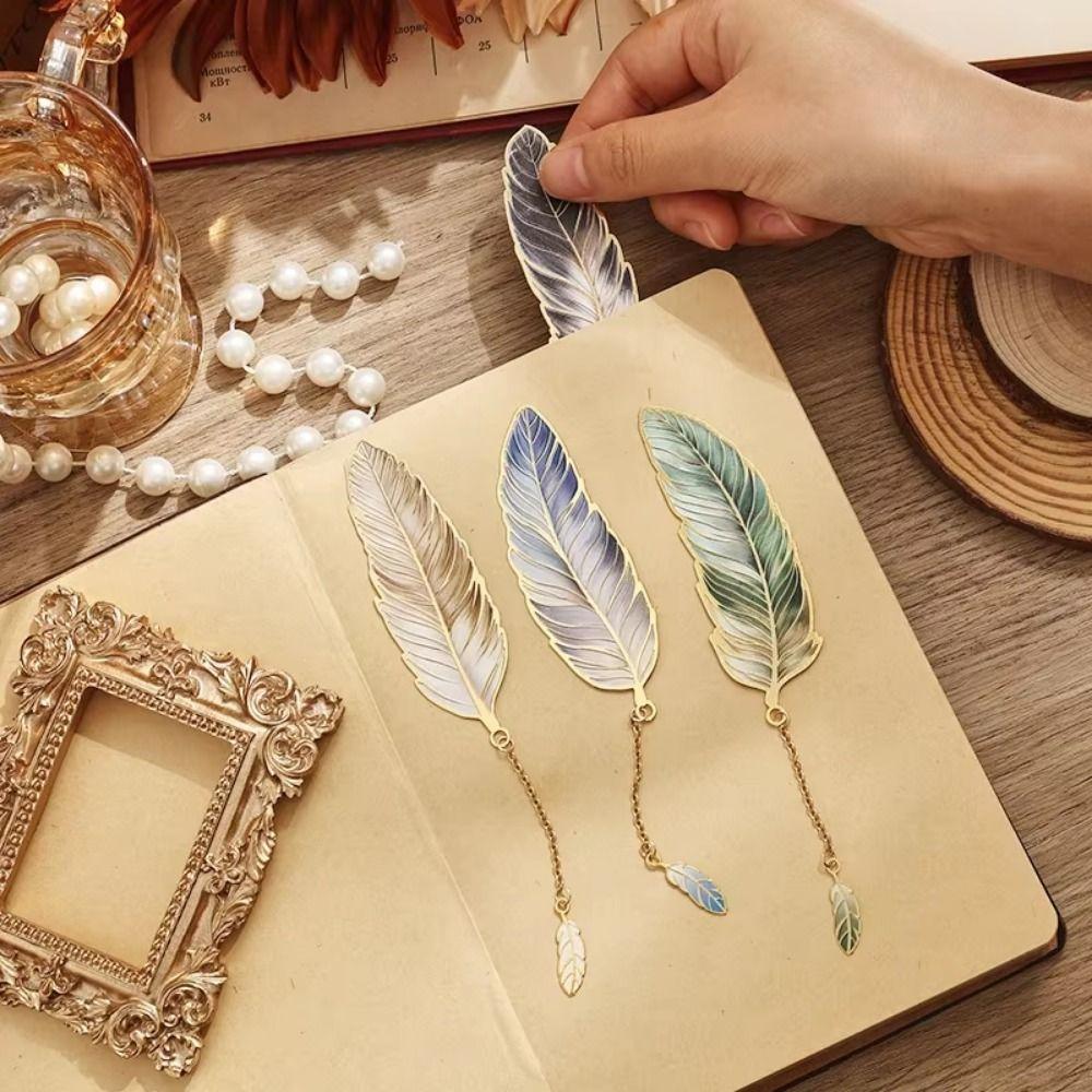 4Pcs Creative Feather Shape Bookmark Vintage Decorative Bookmark  Office Reading