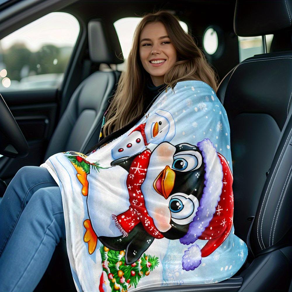 1pc Cute Penguin Christmas Hat Scarf Snowman Tree Flannel Blanket Holiday Gift for Kids Soft Cozy Winter Blanket