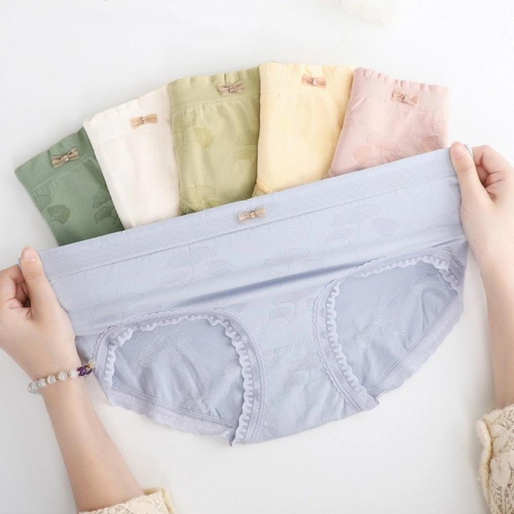 6Pcs Cotton Crotch Seamless Briefs Mid Waist Underwear for Women Soft Lace Bowknot Panties Lady