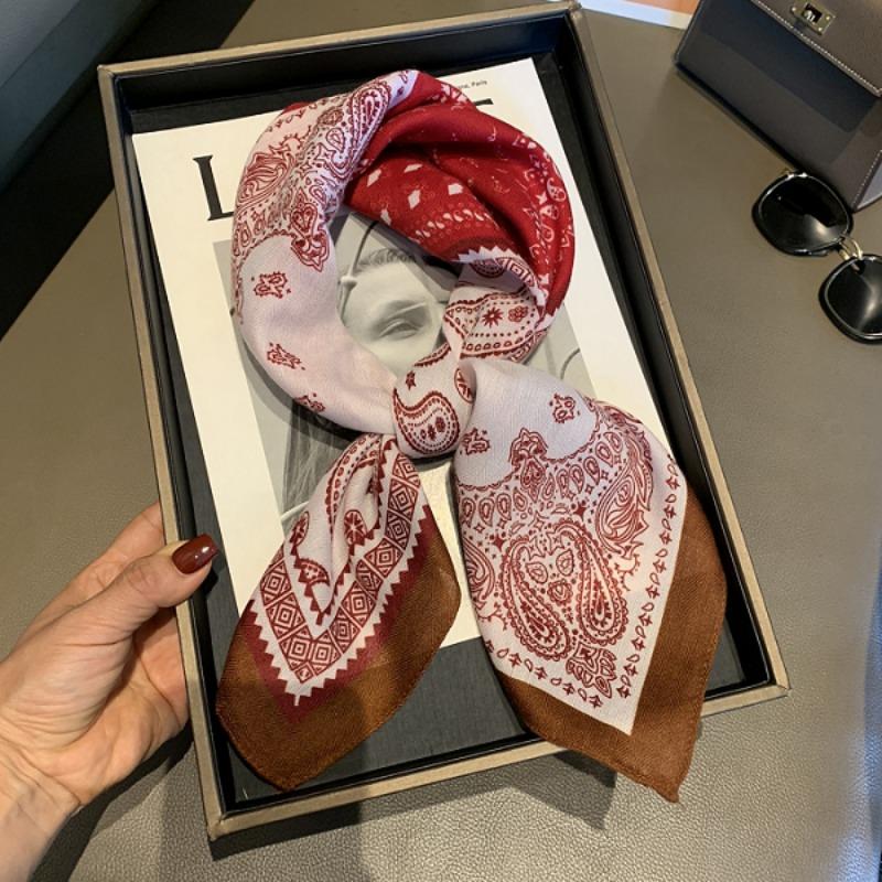 Cashew Pattern Printed Square Kerchief Elegant Neck Scarf For Women Daily Wear