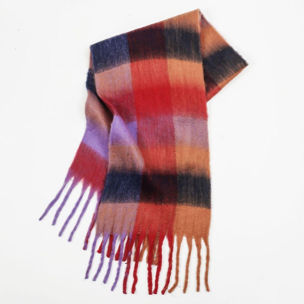 Women's High-Grade Colorful Plaid Mohair Scarf - Thick, Warm, and Versatile for Winter