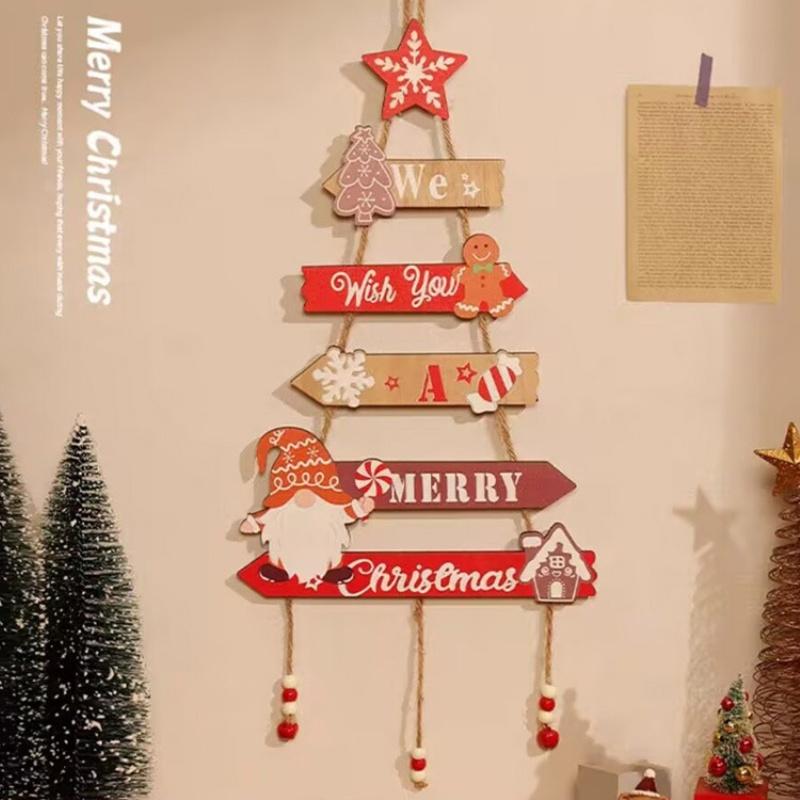 Colorful Christmas Hanging Pendant Wooden Crafts Xmas Tree Wall Ornament Christmas Party Scene Props Decoration Gift